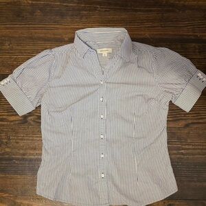 Merona Women's Navy and White Striped Button Down Shirt